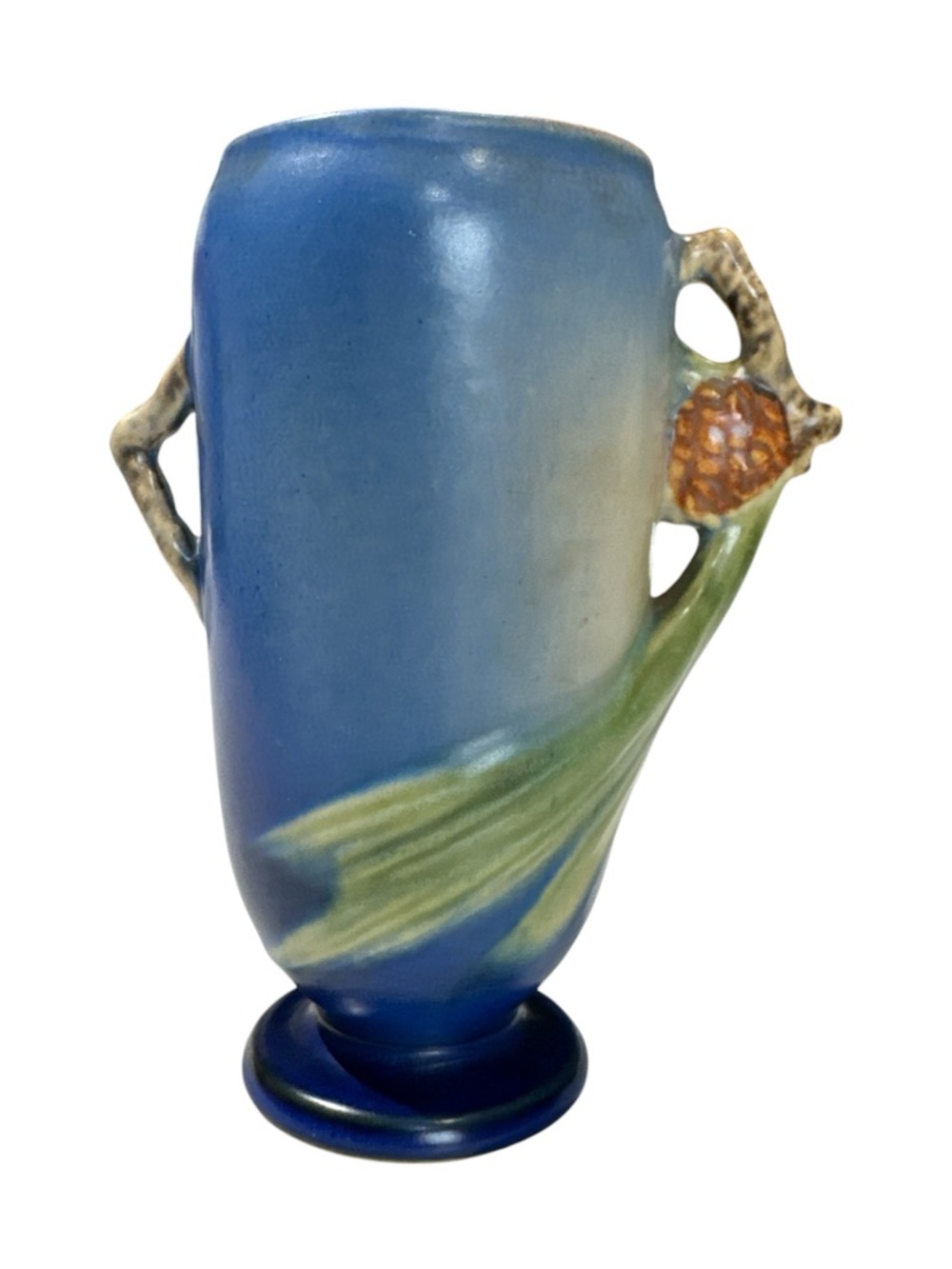 Signed Roseville Pinecone Blue 6" Ceramic Pottery Vase #748-6 - Picture 3 of 7